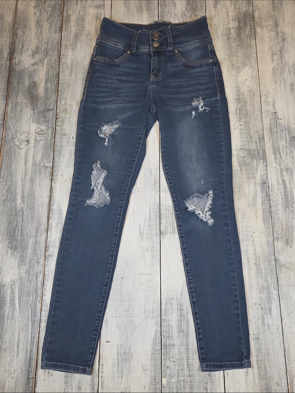 Wallflower Dark Blue Distressed The Sassy High-Rise Skinny Jeans sz 5R